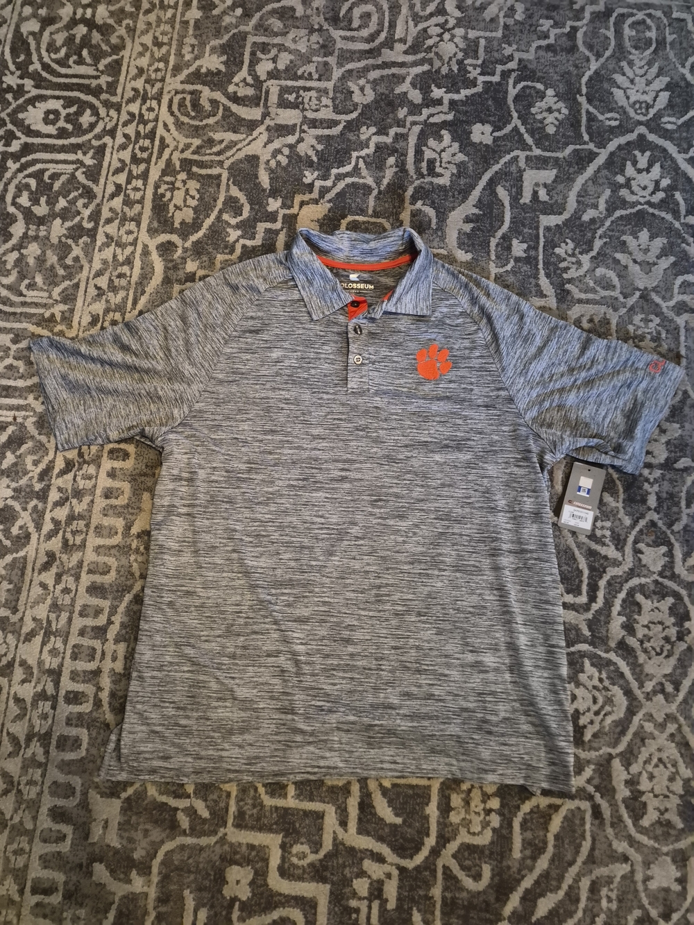 Colosseum Men's Gray Heather Polo with Unversity Clemson Paw Logo On Chest